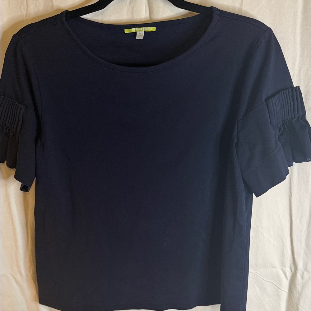 Gianni Bini Navy Short Sleeve Ruffle Tee
